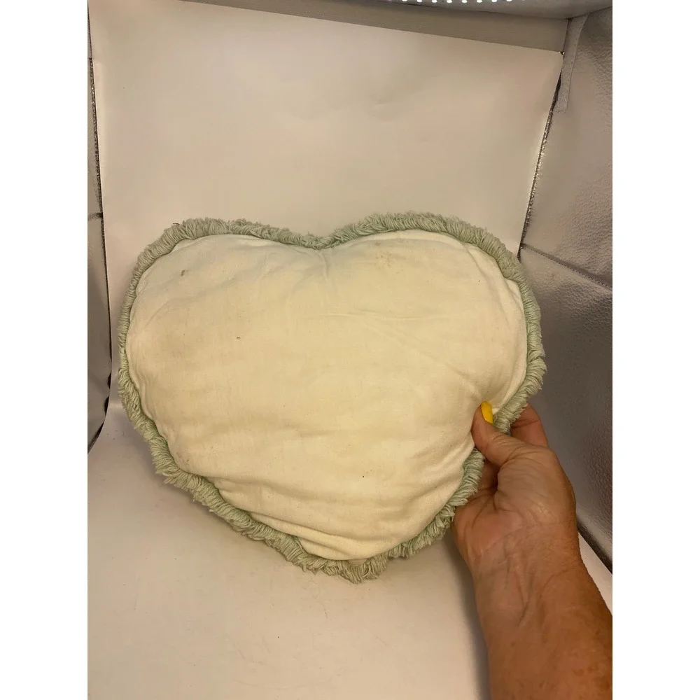 VTG Shabby Chic Hand Quilted Heart Throw Pillow Eyelet Lace Cottagecore 12